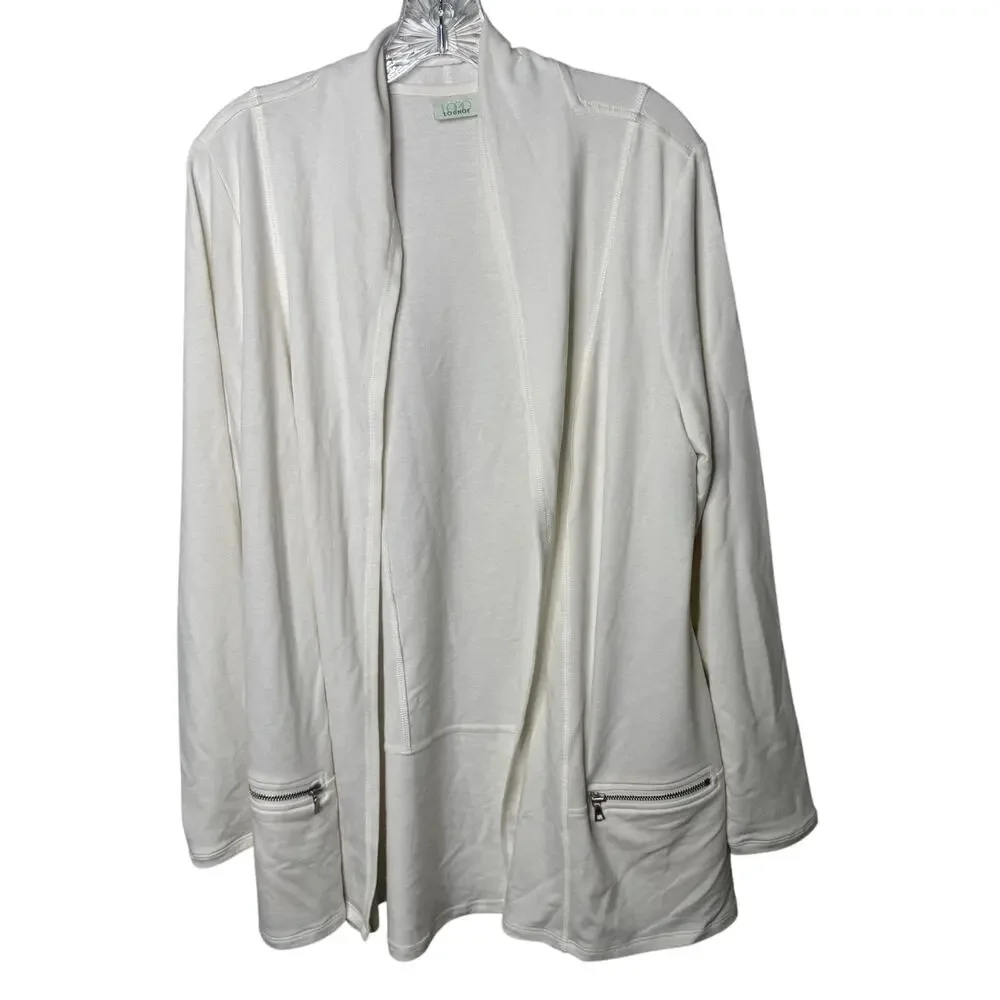 LOGO Lounge by Lori‎ Goldstein Women’s Medium White Cardigan Zip Pockets